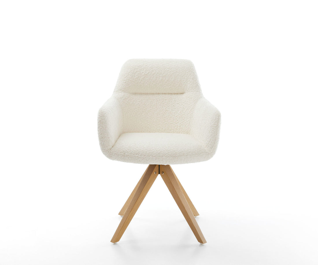 Dining Chair Pejo Bouclé White Cross Angular Base Wooden 180° Swivel Pocket Springs