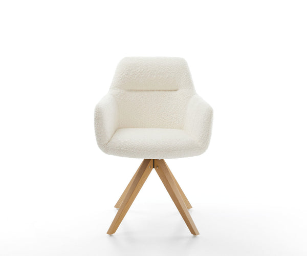 Dining Chair Pejo Bouclé White Cross Angular Base Wooden 180° Swivel Pocket Springs