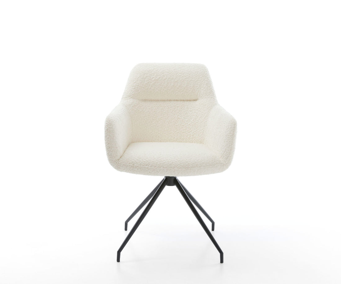 Dining Chair Pejo Bouclé White Cross Conical Base Black 180° Swivel Pocket Springs