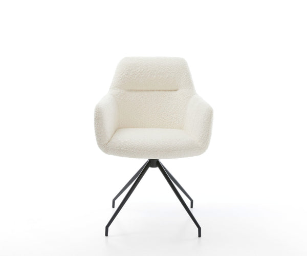Dining Chair Pejo Bouclé White Cross Conical Base Black 180° Swivel Pocket Springs