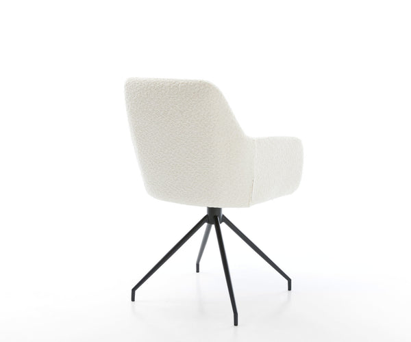 Dining Chair Pejo Bouclé White Cross Conical Base Black 180° Swivel Pocket Springs