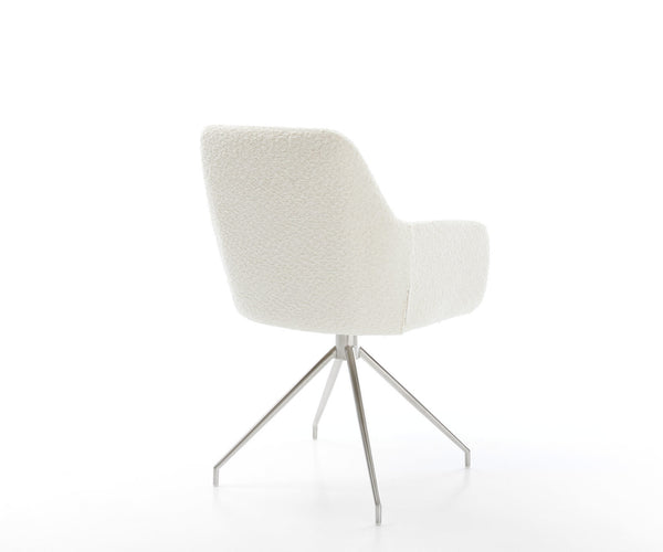 Dining Chair Pejo Bouclé White Cross Conical Base Silver 180° Swivel Pocket Springs