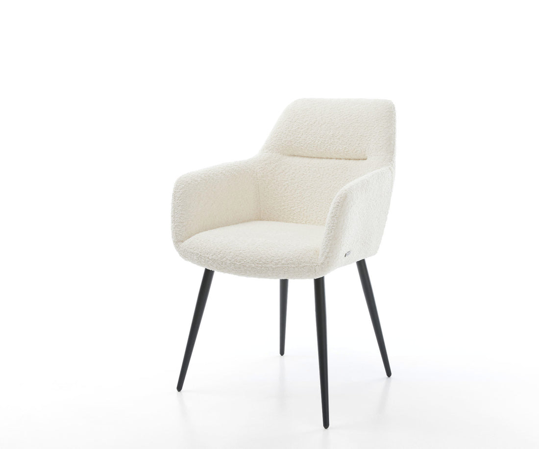Dining Chair Pejo Bouclé White 4 Legs Base Black Pocket Springs
