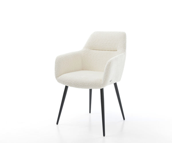 Dining Chair Pejo Bouclé White 4 Legs Base Black Pocket Springs