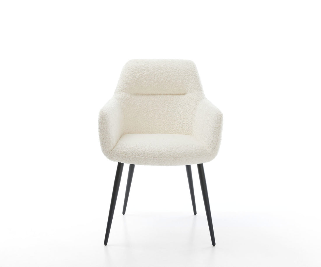 Dining Chair Pejo Bouclé White 4 Legs Base Black Pocket Springs