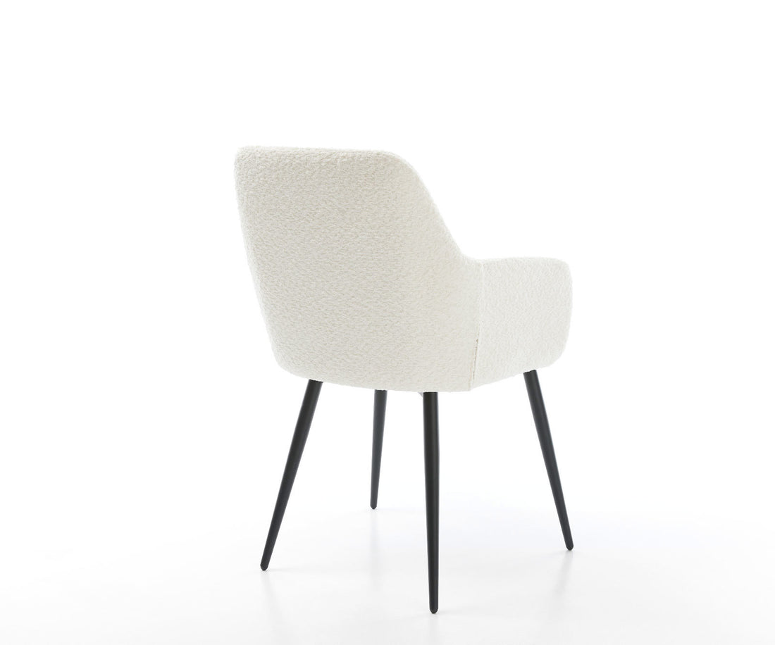 Dining Chair Pejo Bouclé White 4 Legs Base Black Pocket Springs