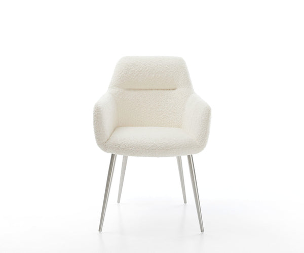 Dining Chair Pejo Bouclé White 4 Legs Base Silver Pocket Springs