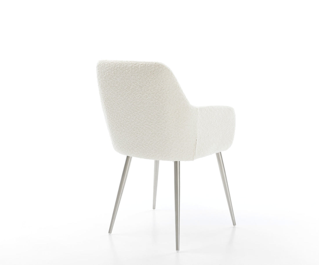 Dining Chair Pejo Bouclé White 4 Legs Base Silver Pocket Springs