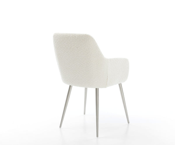 Dining Chair Pejo Bouclé White 4 Legs Base Silver Pocket Springs