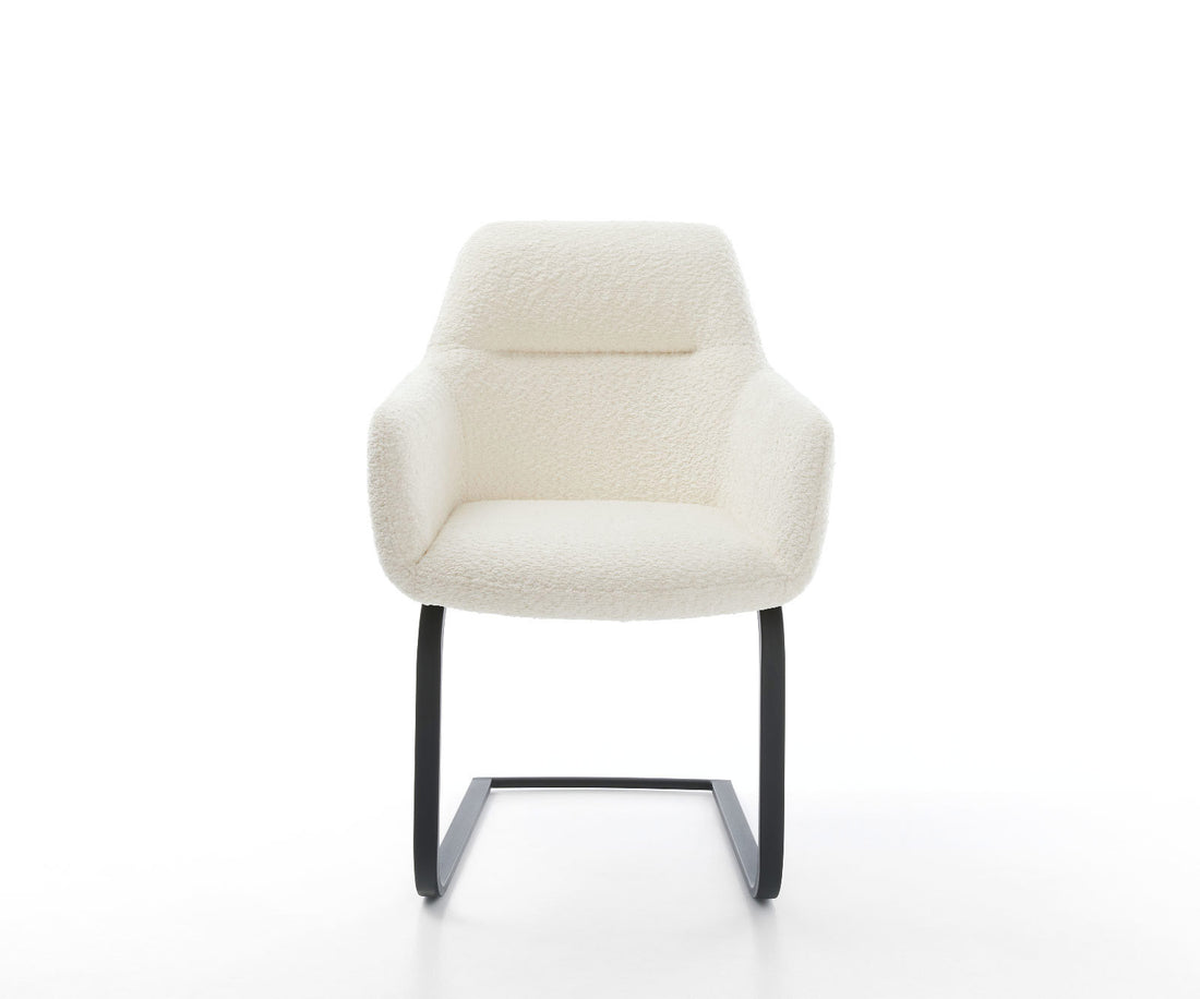 Dining Chair Pejo Bouclé White Cantilever Flat Base Black Pocket Springs