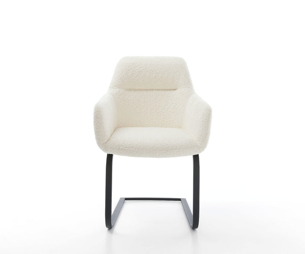 Dining Chair Pejo Bouclé White Cantilever Flat Base Black Pocket Springs