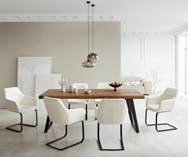 Dining Chair Pejo Bouclé White Cantilever Flat Base Black Pocket Springs