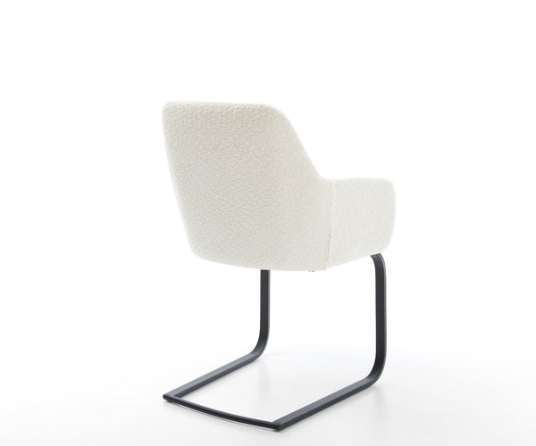 Dining Chair Pejo Bouclé White Cantilever Flat Base Black Pocket Springs