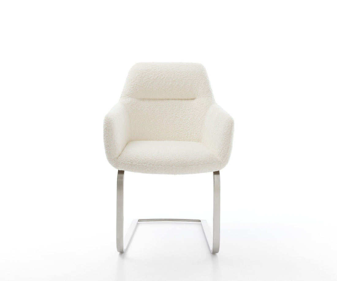 Dining Chair Pejo Bouclé White Cantilever Flat Base Silver Pocket Springs