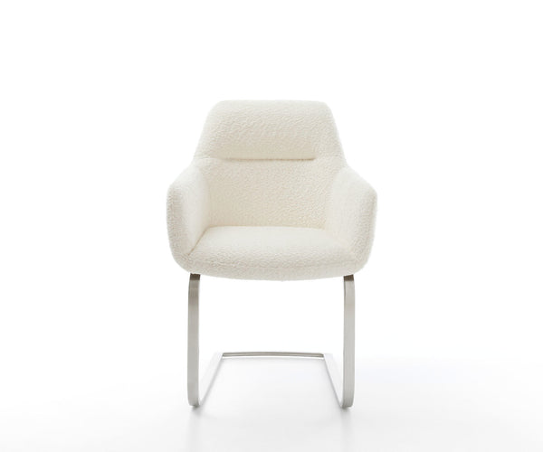 Dining Chair Pejo Bouclé White Cantilever Flat Base Silver Pocket Springs