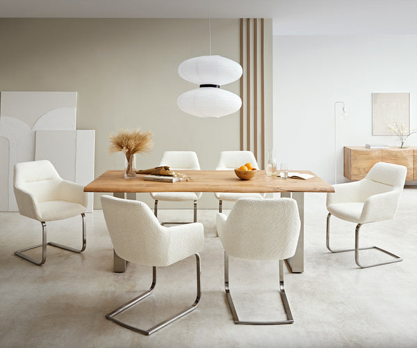 Dining Chair Pejo Bouclé White Cantilever Flat Base Silver Pocket Springs