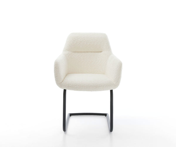 Dining Chair Pejo Bouclé White Cantilever Round Base Black Pocket Springs