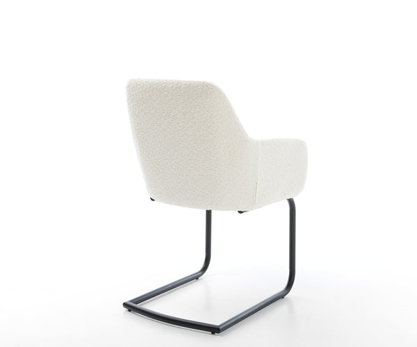 Dining Chair Pejo Bouclé White Cantilever Round Base Black Pocket Springs
