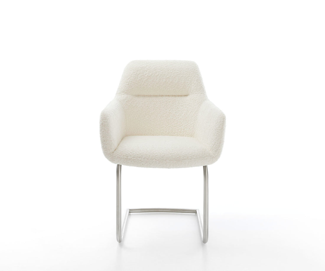 Dining Chair Pejo Bouclé White Cantilever Round Base Silver Pocket Springs
