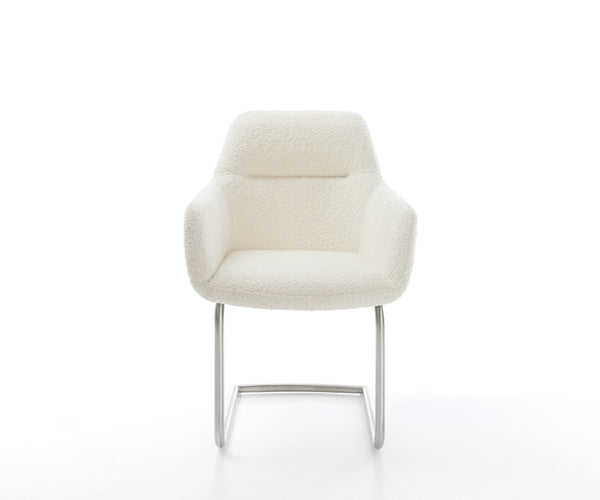 Dining Chair Pejo Bouclé White Cantilever Round Base Silver Pocket Springs