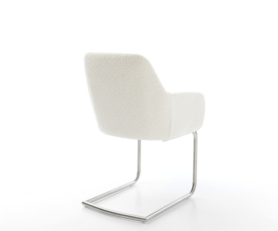 Dining Chair Pejo Bouclé White Cantilever Round Base Silver Pocket Springs