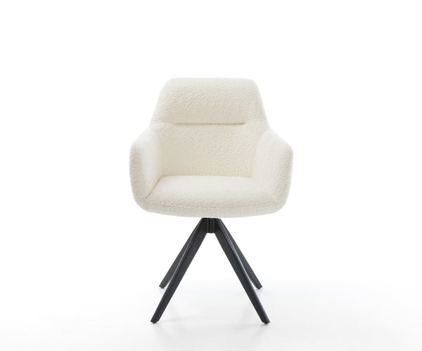 Dining Chair Pejo Bouclé White Cross Angular Base Black 180° Swivel Pocket Springs