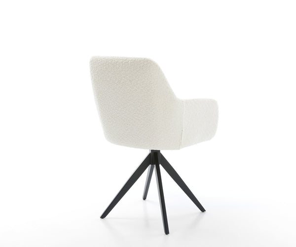 Dining Chair Pejo Bouclé White Cross Angular Base Black 180° Swivel Pocket Springs