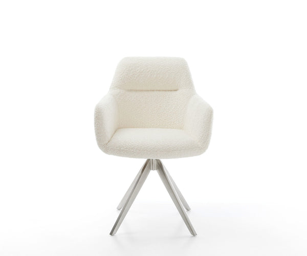 Dining Chair Pejo Bouclé White Cross Angular Base Silver 180° Swivel Pocket Springs