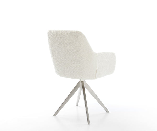 Dining Chair Pejo Bouclé White Cross Angular Base Silver 180° Swivel Pocket Springs