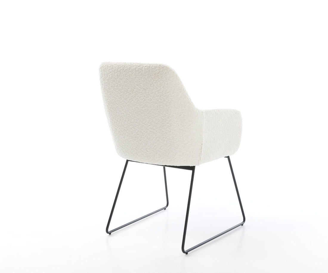 Dining Chair Pejo Bouclé White Sled Base Black Pocket Springs