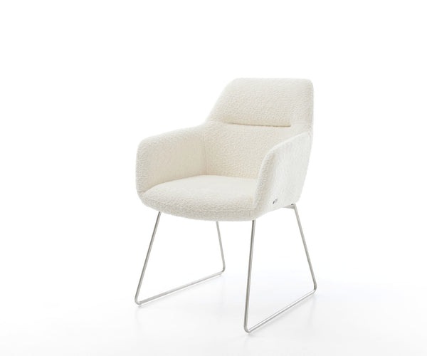 Dining Chair Pejo Bouclé White Sled Base Silver Pocket Springs
