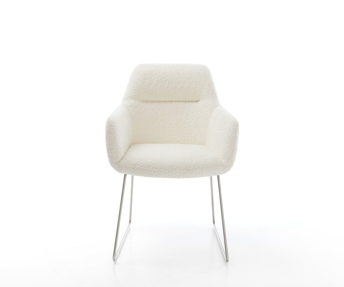 Dining Chair Pejo Bouclé White Sled Base Silver Pocket Springs
