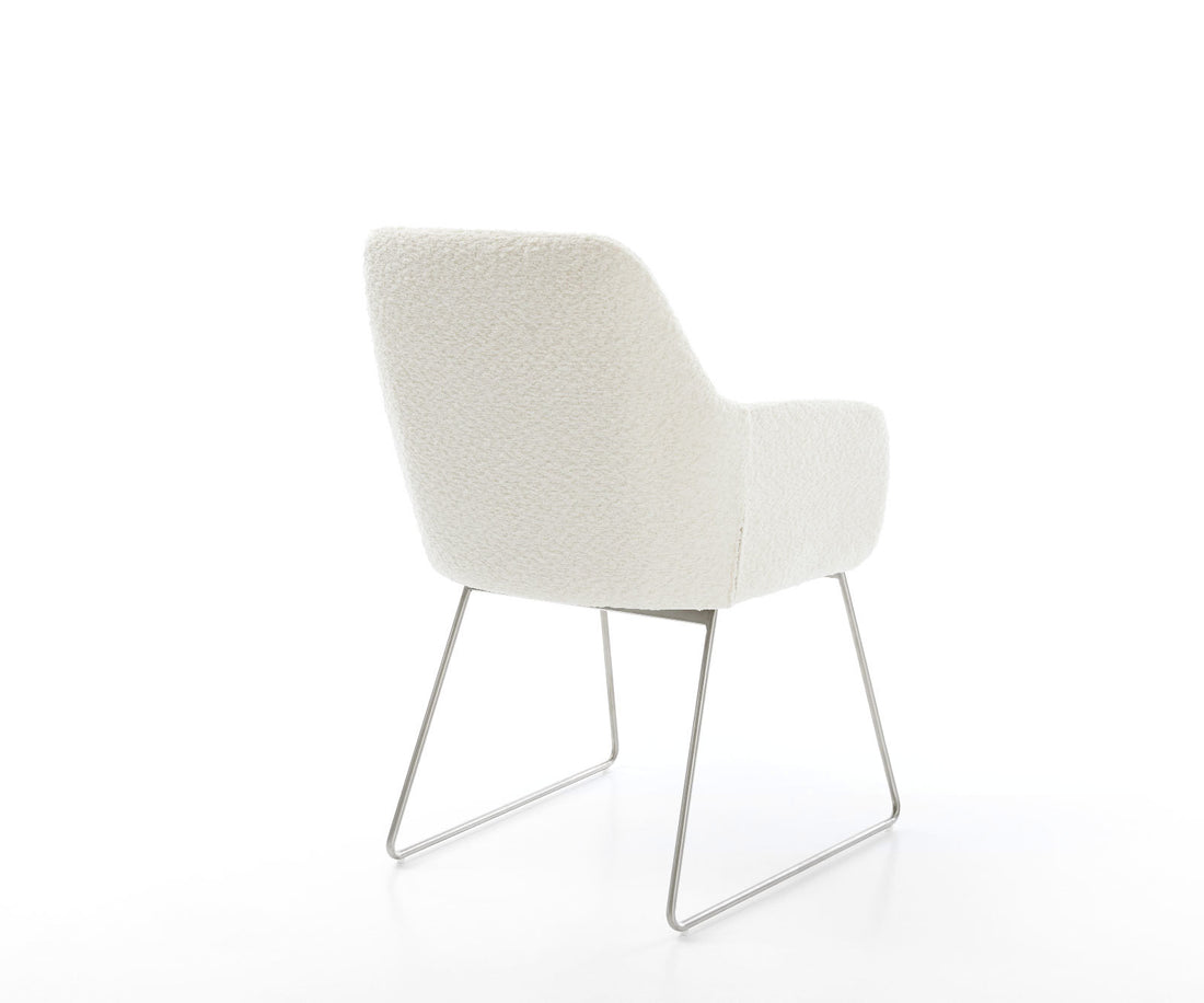 Dining Chair Pejo Bouclé White Sled Base Silver Pocket Springs