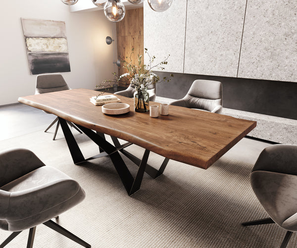 Dining Table Olympus Live Edge Acacia Wood Brown Spider Frame Black 260-300cm