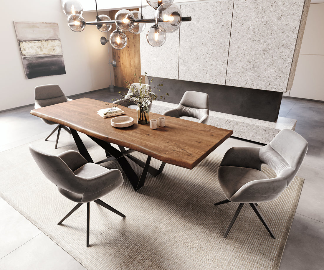 Dining Table Olympus Live Edge 260cm Acacia Wood Brown Spider Frame Black 55mm Top