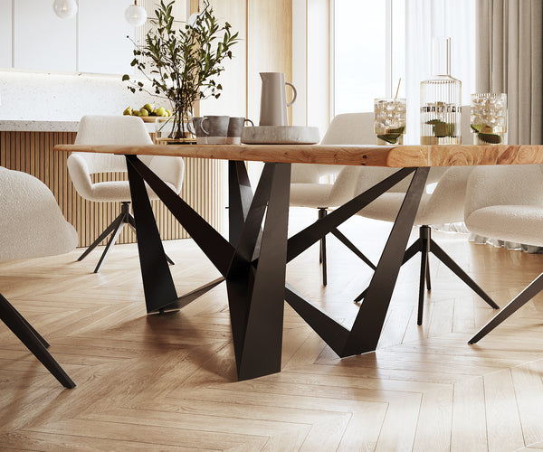 Dining Table Olympus Live Edge 300cm Acacia Wood Natural Spider Frame Black 35mm Top