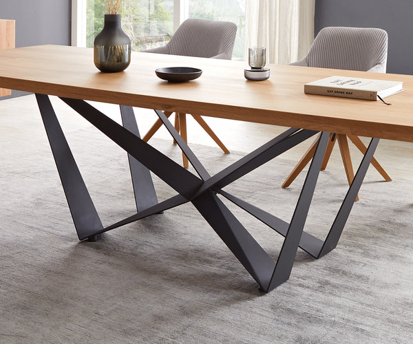 Dining Table Olympus 300x100cm Oak Wood Natural Spider Frame Black