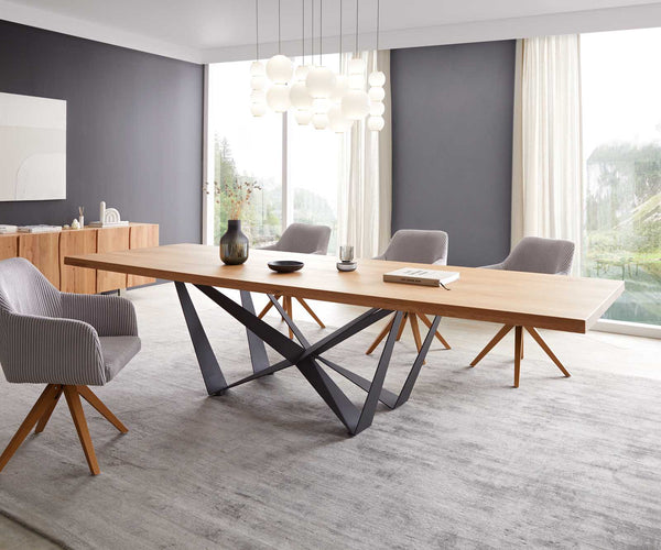 Dining Table Olympus 300x100cm Oak Wood Natural Spider Frame Black