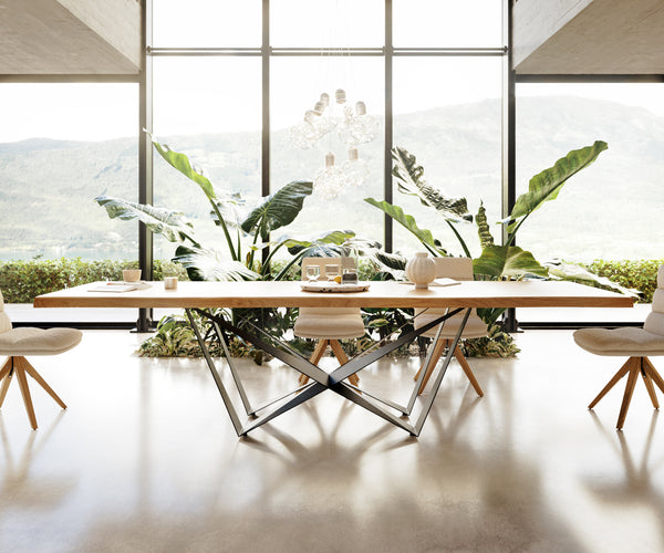 Dining Table Olympus Live Edge Oak Wood Natural Spider Frame Black 260-300cm
