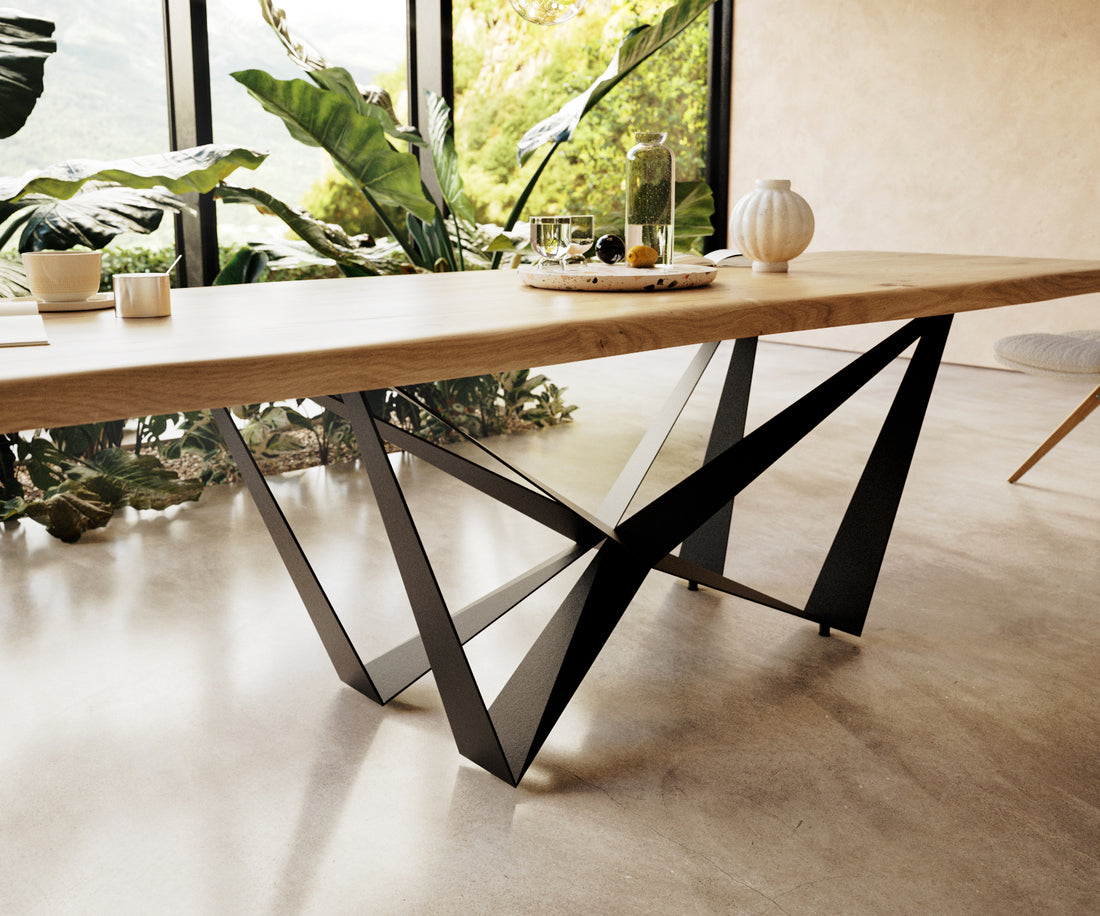 Dining Table Olympus Live Edge 300cm Oak Wood Natural Spider Frame Black 50mm Top
