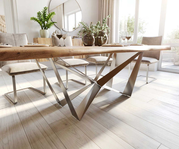 Dining Table Olympus Live Edge 260cm Acacia Wood Natural Spider Frame Steel 55mm Top