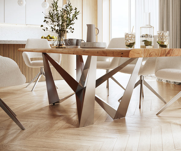 Dining Table Olympus Live Edge 300cm Acacia Wood Natural Spider Frame Steel 55mm Top