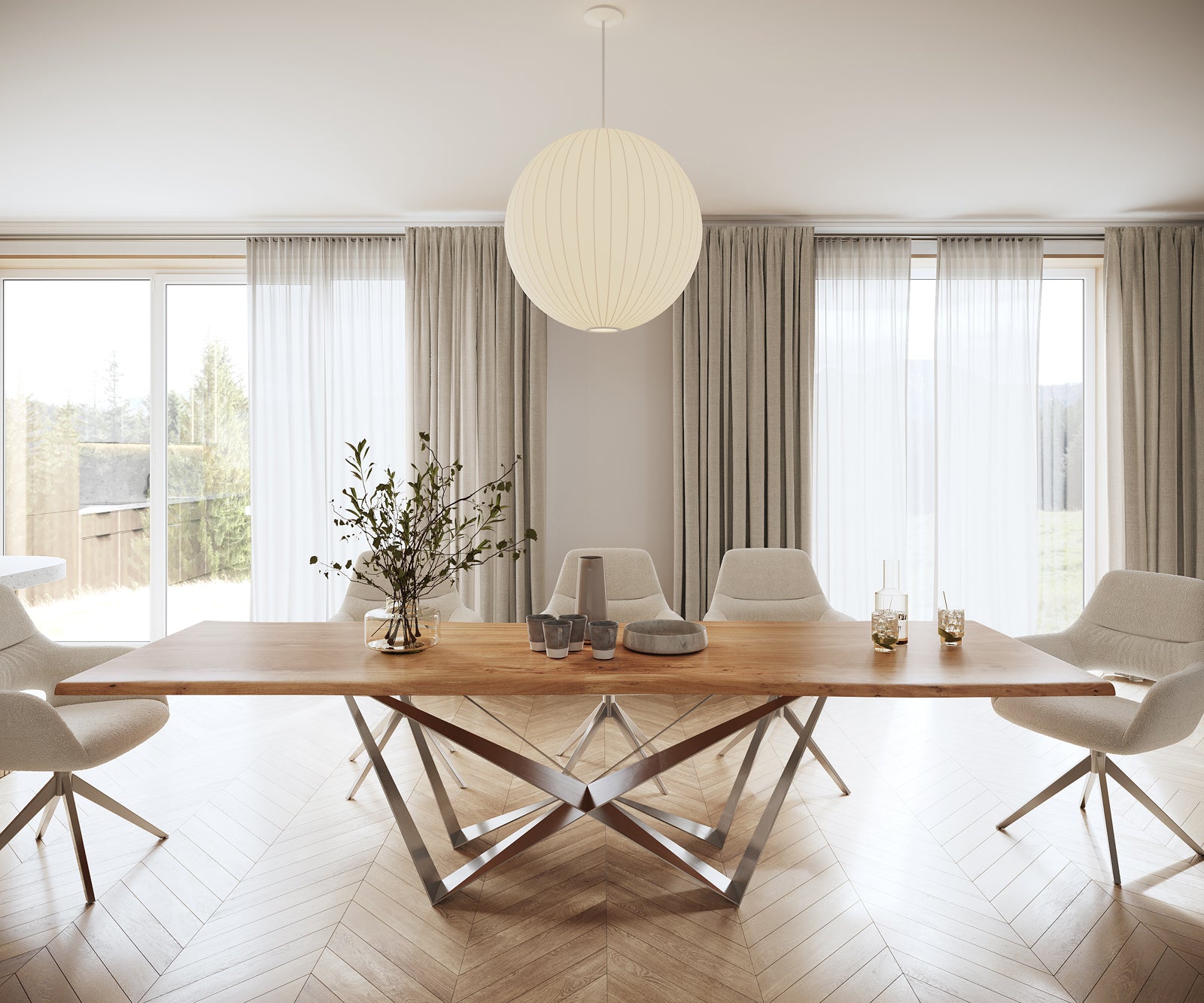 Dining Table Olympus Live Edge 300cm Acacia Wood Natural Spider Frame Steel 35mm Top