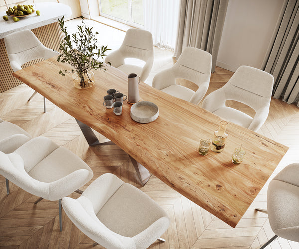 Dining Table Olympus Live Edge 300cm Acacia Wood Natural Spider Frame Steel 35mm Top