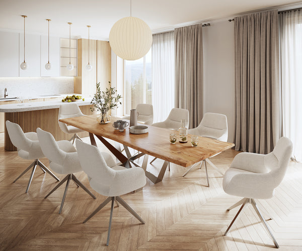 Dining Table Olympus Live Edge 300cm Acacia Wood Natural Spider Frame Steel 35mm Top