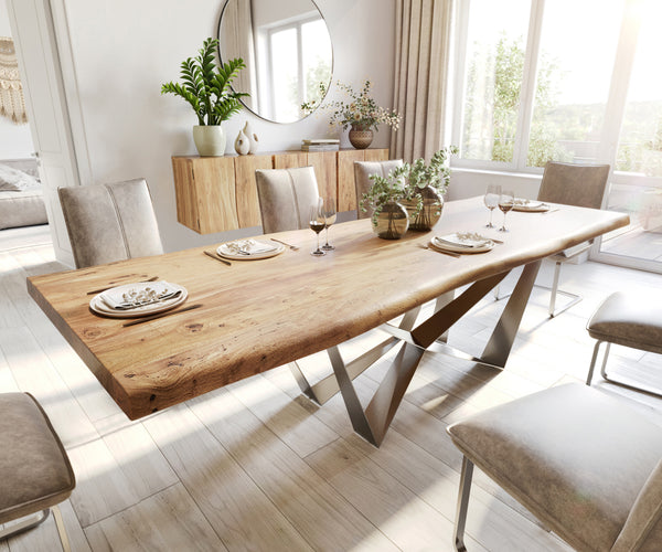 Dining Table Olympus Live Edge 280cm Acacia Wood Natural Spider Frame Steel 55mm Top