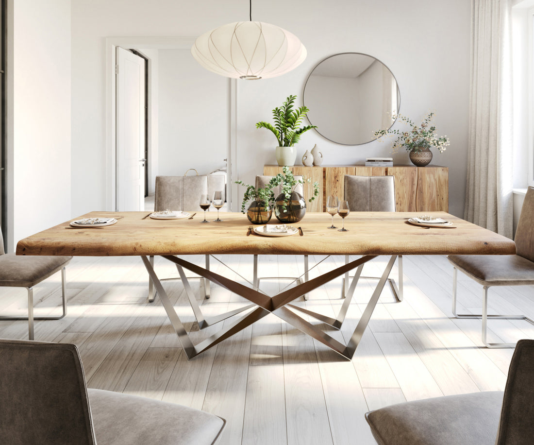 Dining Table Olympus Live Edge 280cm Acacia Wood Natural Spider Frame Steel 55mm Top