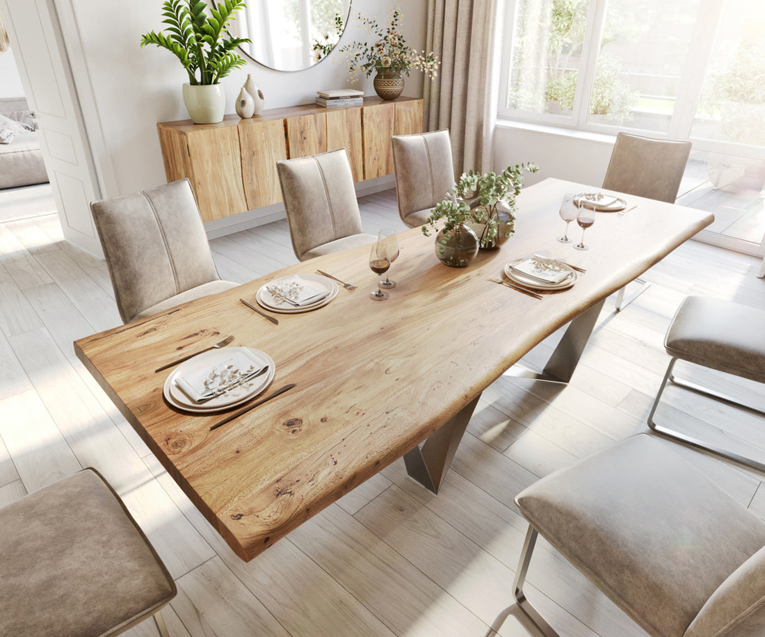 Dining Table Olympus Live Edge 280cm Acacia Wood Natural Spider Frame Steel 55mm Top