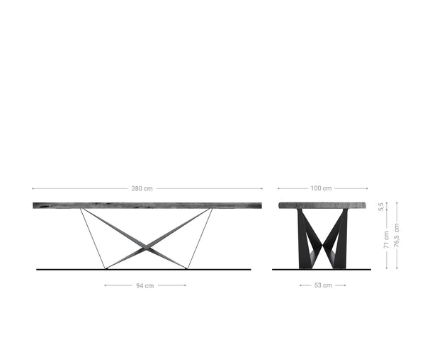 Dining Table Olympus Live Edge 280cm Acacia Wood Natural Spider Frame Steel 55mm Top