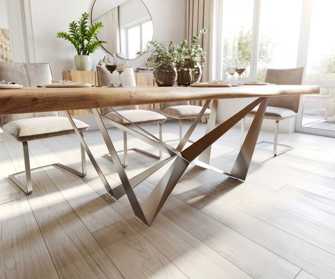 Dining Table Olympus Live Edge 280cm Acacia Wood Natural Spider Frame Steel 55mm Top
